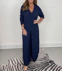 Cherly™ Comfy Two-Piece Set | Flowy Blouse and Wide-Leg Trousers - Navy Blue