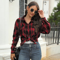 TORI™ - Vintage Plaid Button Down Long Sleeve Blouse - Red