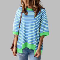 LORELEI™ - Casual Oversized Striped Pullover Top - Blue