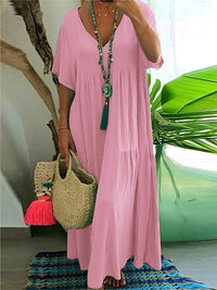 Linnea™ | Soft Ruffle V-Neck Women Maxi Dress - Pink