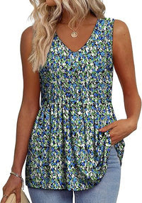 ELIORA™ | Effortless Flowy Sleeveless Tank Top - Blue Floral