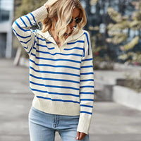SHIPRAH™ - Casual Basic Long Sleeve V-Neck Top - Blue