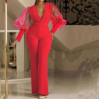 Mikaela™ Elegant Jumpsuit | Embellished Wrap-Front Jumpsuit - Red