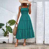 Fiorelle™ | Vintage Frill Hem Shirred Backless Sundress - Teal