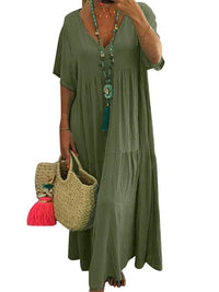 Linnea™ | Soft Ruffle V-Neck Women Maxi Dress - Dark Green