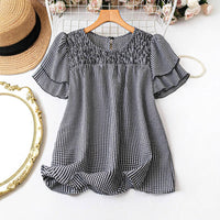 KRISTEL™ – Vintage Flowy Checkered Puff Sleeve Blouse - XL