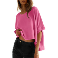 JOLI™ | Women Classic Oversized Loose-Fit Tee - Rose Red