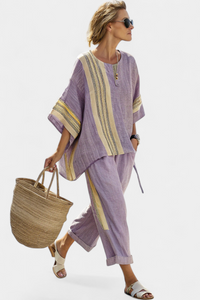 Alodia™ Elegant Two-Piece Set | Striped Top and Wide-Leg Trousers - Purple