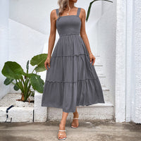 Fiorelle™ | Vintage Frill Hem Shirred Backless Sundress - Dark Grey