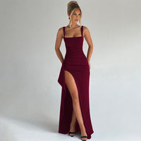 Marilyn™ | Elegant Formal Slip Maxi Dress with Open Back - Claret