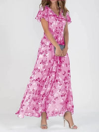 Brenda™ | Flowing Women Floral Maxi Dress - Rose Red