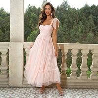 Hali™| Vintage Ruffle Hem Tie Shoulder Formal Dress - Light Pink
