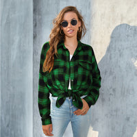 TORI™ - Vintage Plaid Button Down Long Sleeve Blouse - Green
