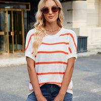 CRESENCIA™ – Cozy Soft Drape Sleeve Sweater Top - White Orange