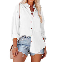 WOLLY™ - Casual Button Down Long Sleeve Blouse - White