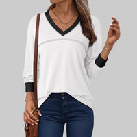ANESHA™ - Casual Long Sleeve V-Neck Top - White