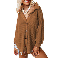 KUMOT™ - Comfy Long Sleeve Button Down Collared Blouse - Brown
