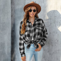 TORI™ - Vintage Plaid Button Down Long Sleeve Blouse - Black