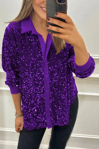 CIARA™ - Shimmer Sequin Shirt - Purple