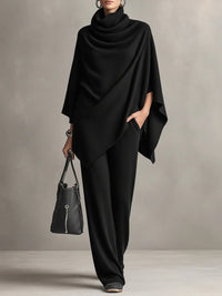 Sarina™ Elegant Drape Two-Piece Set | Flowing Top and Wide-Leg Trousers - Black