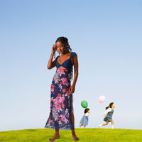 Jaemily™| Cozy Ditsy Floral Sleeveless Maxi Sundress - Blue