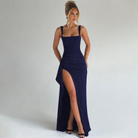 Marilyn™ | Elegant Formal Slip Maxi Dress with Open Back - Navy Blue