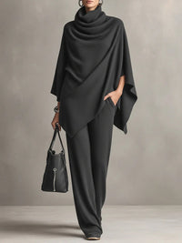 Sarina™ Elegant Drape Two-Piece Set | Flowing Top and Wide-Leg Trousers - Grey