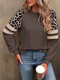 DARLA™ - Casual Leopard Long Sleeve Tunic Top - Brown