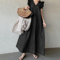 Alma™| Loose Fit Summer Sleeveless Ruffled Maxi Dress - Black