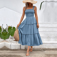 Fiorelle™ | Vintage Frill Hem Shirred Backless Sundress - Light Blue