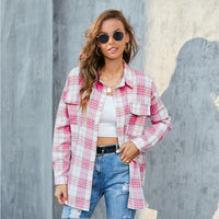 TORI™ - Vintage Plaid Button Down Long Sleeve Blouse - Pink
