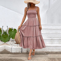 Fiorelle™ | Vintage Frill Hem Shirred Backless Sundress - Pink