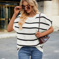 CRESENCIA™ – Cozy Soft Drape Sleeve Sweater Top - White Black