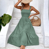 Fiorelle™ | Vintage Frill Hem Shirred Backless Sundress - Olive Green