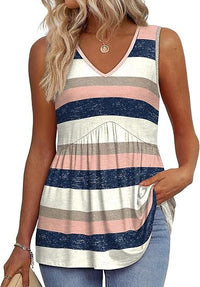ELIORA™ | Effortless Flowy Sleeveless Tank Top - Pink Stripes