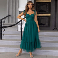 Hali™| Vintage Ruffle Hem Tie Shoulder Formal Dress - Green