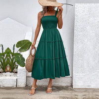 Fiorelle™ | Vintage Frill Hem Shirred Backless Sundress - Dark Green