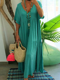 Linnea™ | Soft Ruffle V-Neck Women Maxi Dress - Peacock Blue