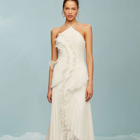 Regine™ | Elegant Halter Neck Lotus Summer Maxi Dress - White