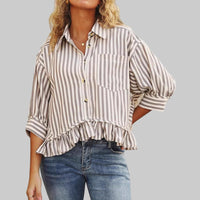 KOLET™ - Casual Summer Ruffled Button Down Blouse - Brown