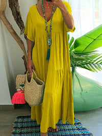 Linnea™ | Soft Ruffle V-Neck Women Maxi Dress - Yellow