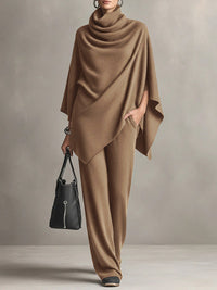 Sarina™ Elegant Drape Two-Piece Set | Flowing Top and Wide-Leg Trousers - Khaki