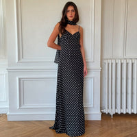 Zena™| Classic Polka Dots V-Neck Backless Maxi Dress - XS