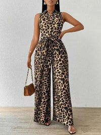Frankie™ Leopard Jumpsuit | Sleeveless Deep V-Neck Jumpsuit - S
