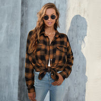 TORI™ - Vintage Plaid Button Down Long Sleeve Blouse - Brown