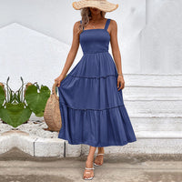 Fiorelle™ | Vintage Frill Hem Shirred Backless Sundress - Haze Blue