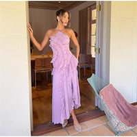 Regine™ | Elegant Halter Neck Lotus Summer Maxi Dress - Purple
