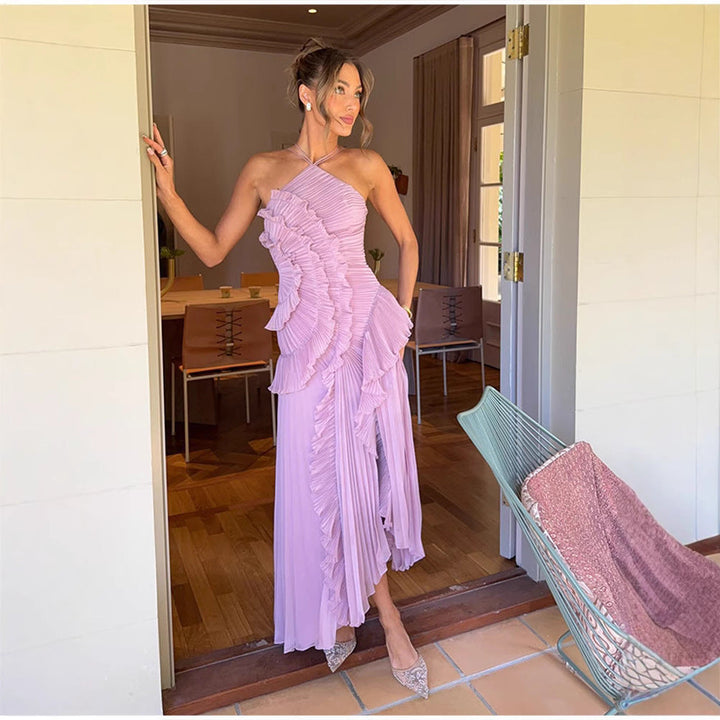 Regine™ | Elegant Halter Neck Lotus Summer Maxi Dress