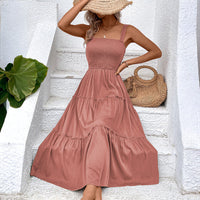 Fiorelle™ | Vintage Frill Hem Shirred Backless Sundress - Mahogany