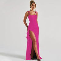 Marilyn™ | Elegant Formal Slip Maxi Dress with Open Back - Rose Red